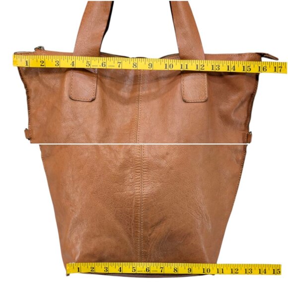 Nina Kendosa Paris Leather Tote Camel Brown Unstructured Shouldered Bag 16" - Picture 8 of 15